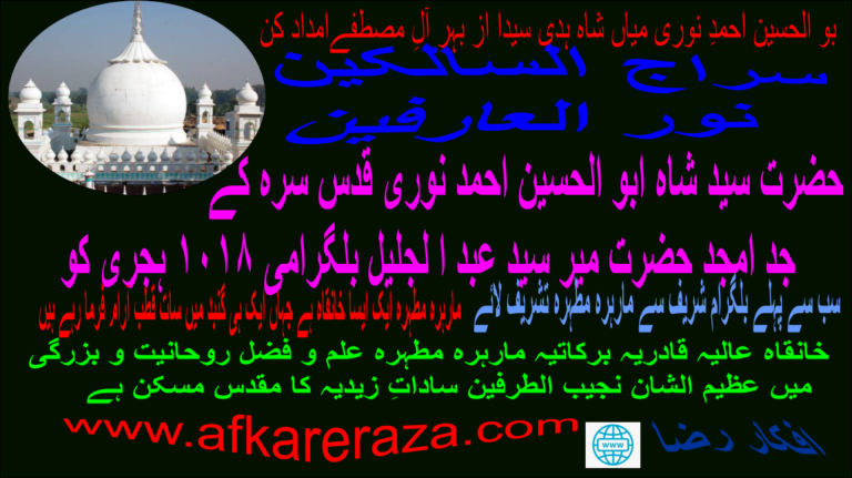 سراج السالکین حضرت سید ابو الحسین احمد نوری مارہروی رحمۃ اللہ علیہ